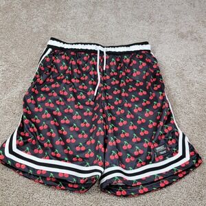 New WESC Basketball Shorts Mens‎ Size Medium Cherries Athletic Fit Black White